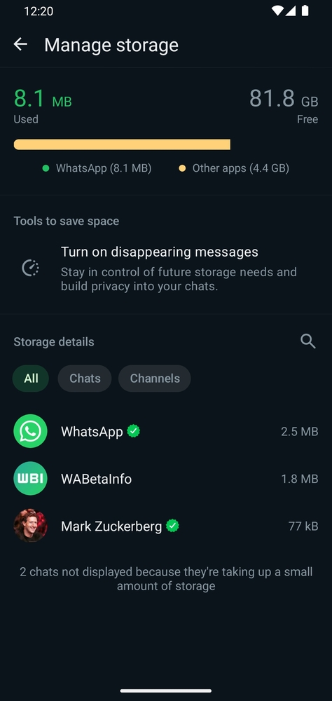 WhatsApp filtruje czaty przy zarządzaniu zajętą pamięcią