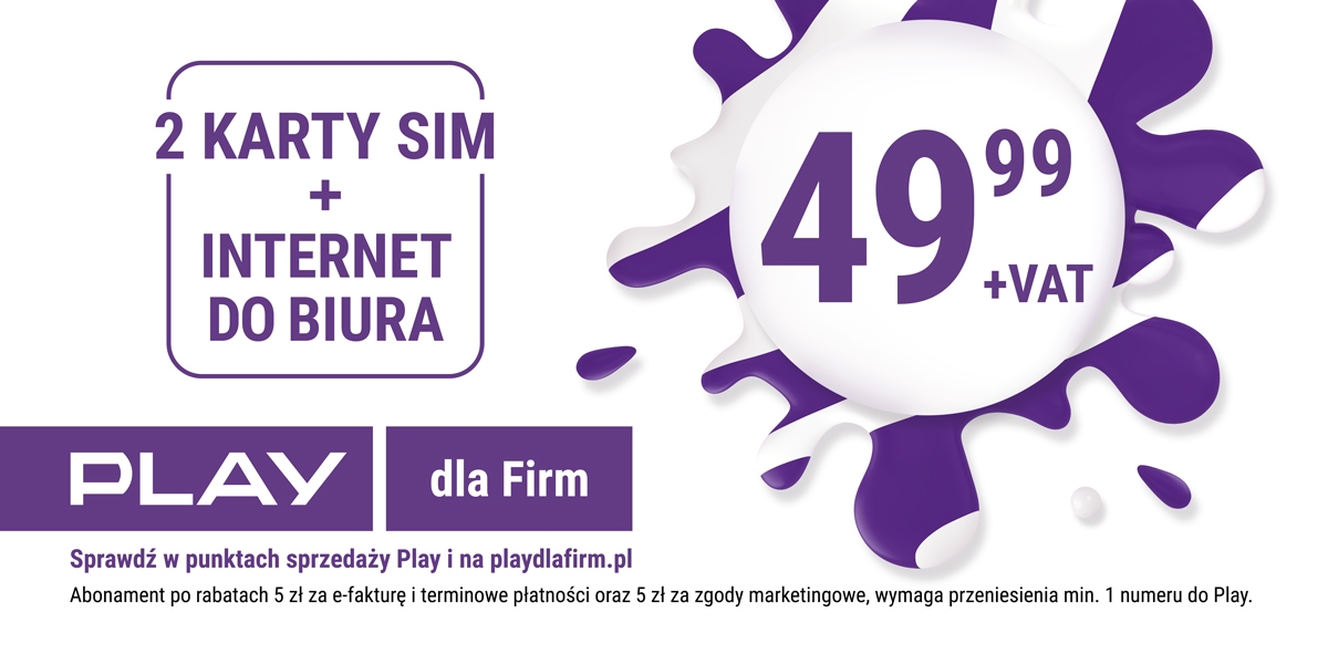 Play dla Firm 2 SIM Internet do biura bez limitu baner