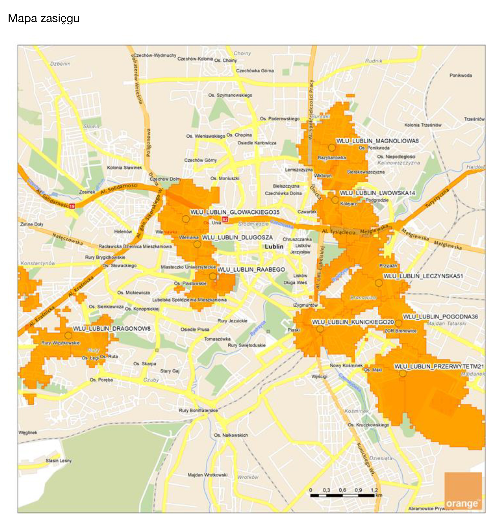 5G w Lublinie - mapa zasięgu Orange