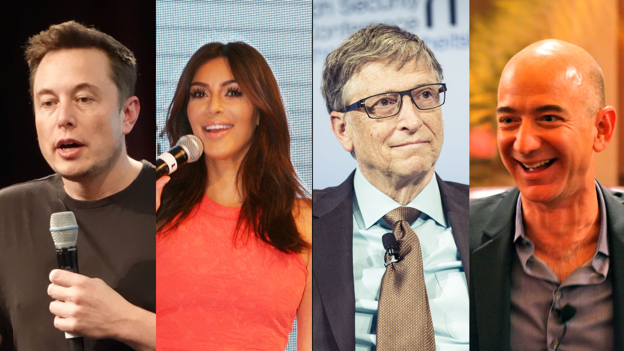 Elon Musk, Kim Kardashian, Bill Gates, Jeff Bezos