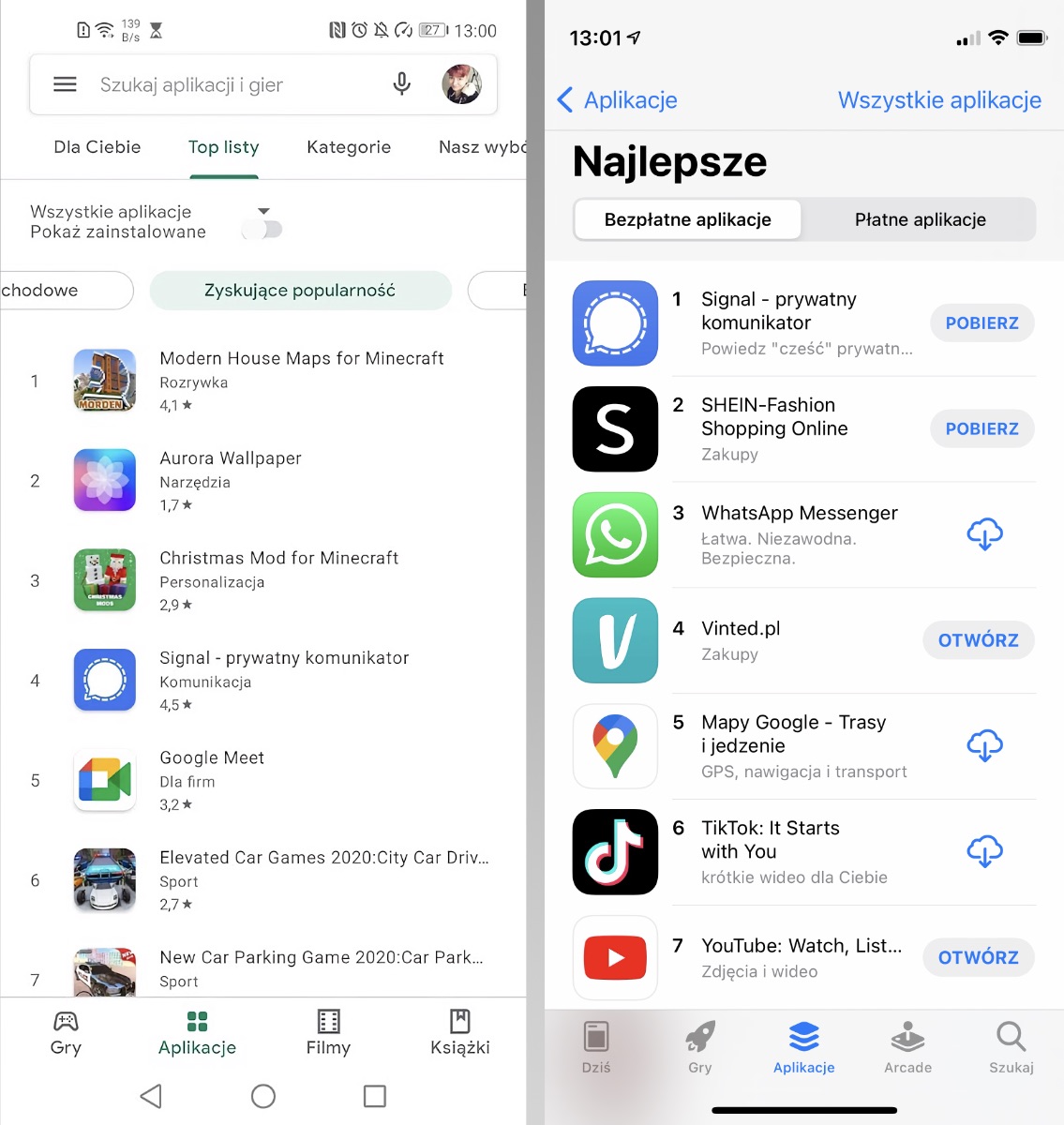 Signal w Google Play i App Store
