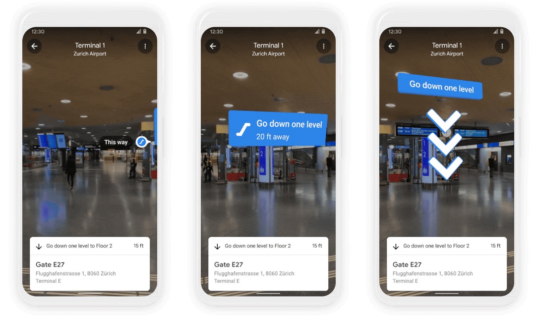 Google Maps – Live View na lotnisku