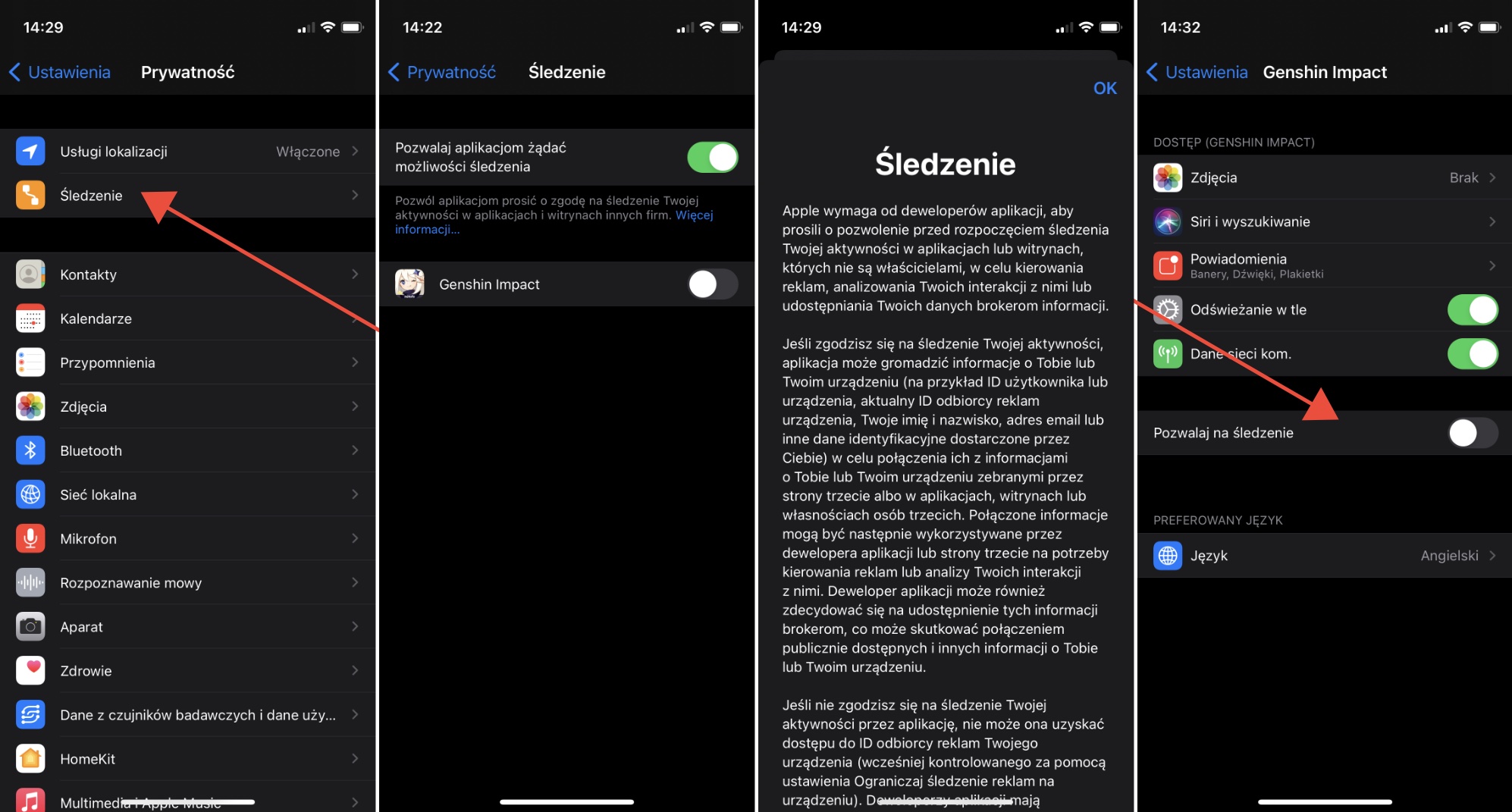 iOS 14.5 blokowanie śledzenia na przykładzie Genshin Impact