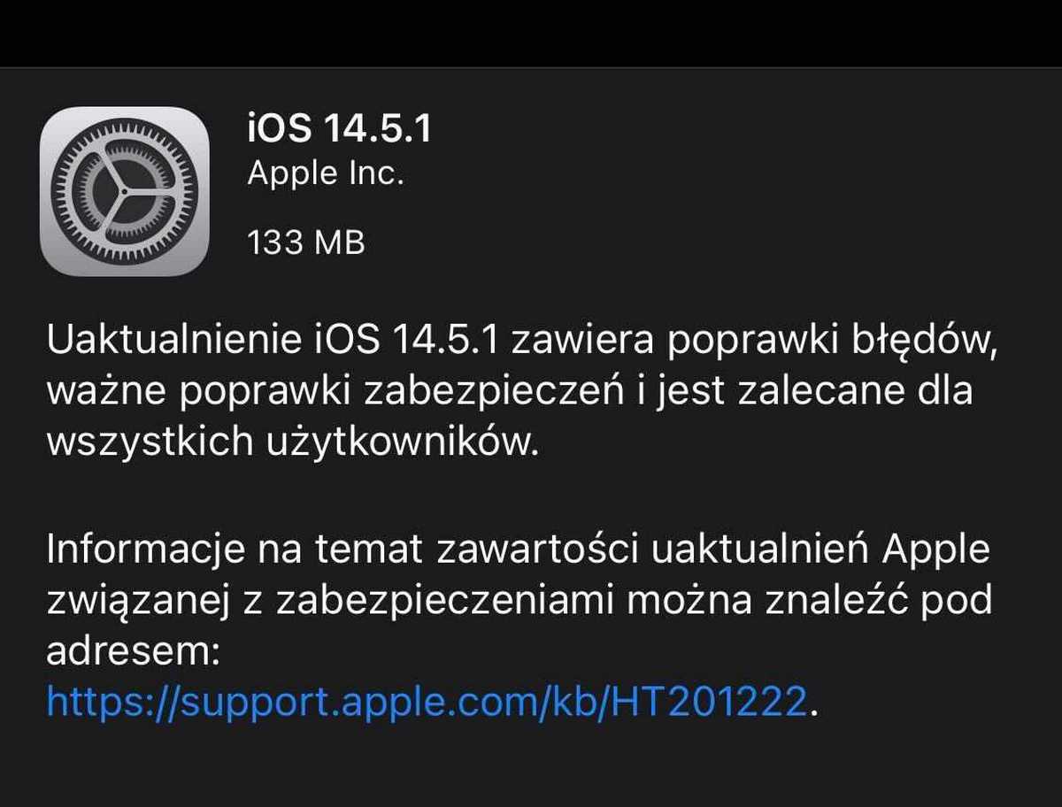 Aktualizacja do iOS 14.5.1