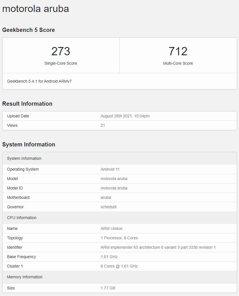 Motorola aruba geekbench