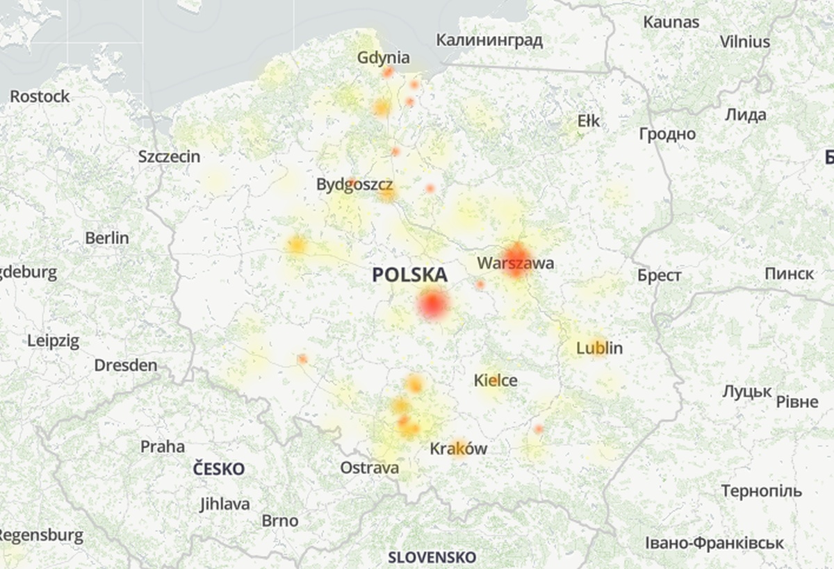 Downdetector Cyfrowy Polsat mapa