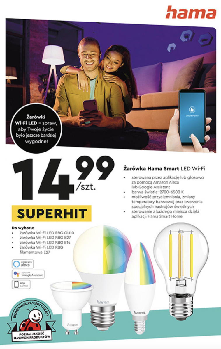 Biedronka promocja Hama żarówki RGB LED