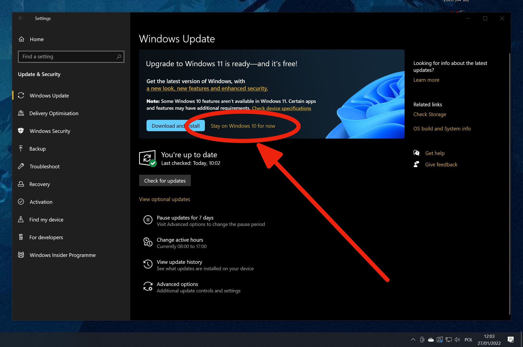 Windows Update, odkładanie aktualizacji