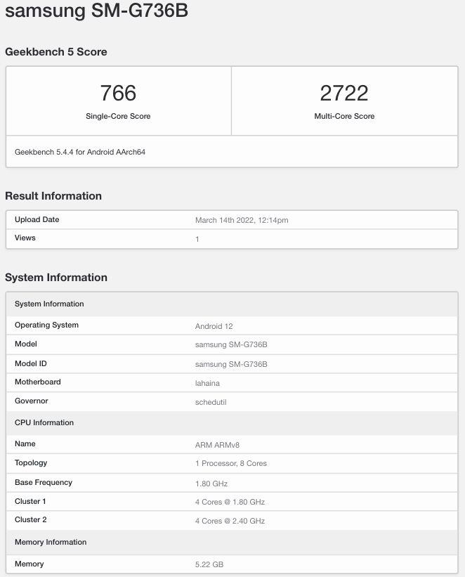 Geekbench 5 Galaxy XCover Pro 2