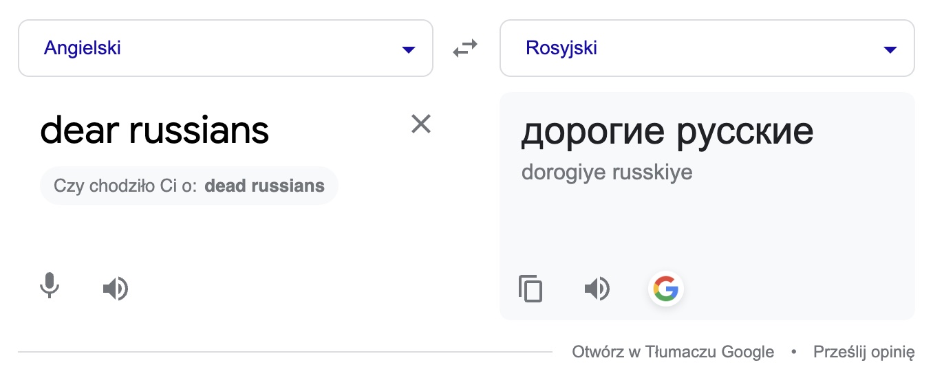 Google er sjokkerende igjen.  Russerne vil ikke være fornøyd