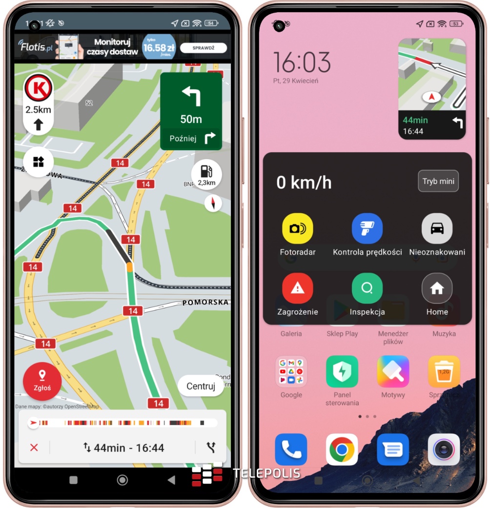 Yanosik pracujący w tle na Androidzie