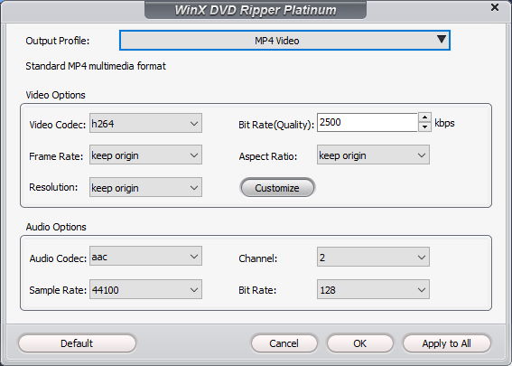 WinX DVD Ripper Platinum - settings