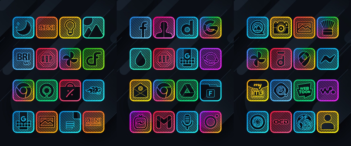 Lines Square - Neon icon Pack