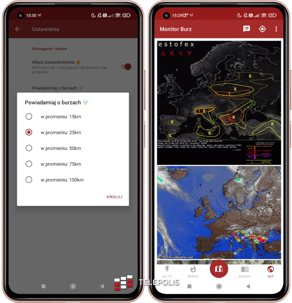 Storm Monitor for Android - settings and weather maps