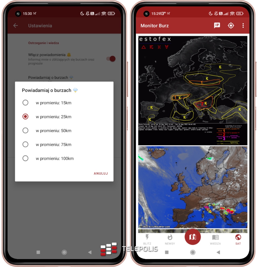 Monitor burz dla Androida – ustawienia i mapy pogodowe