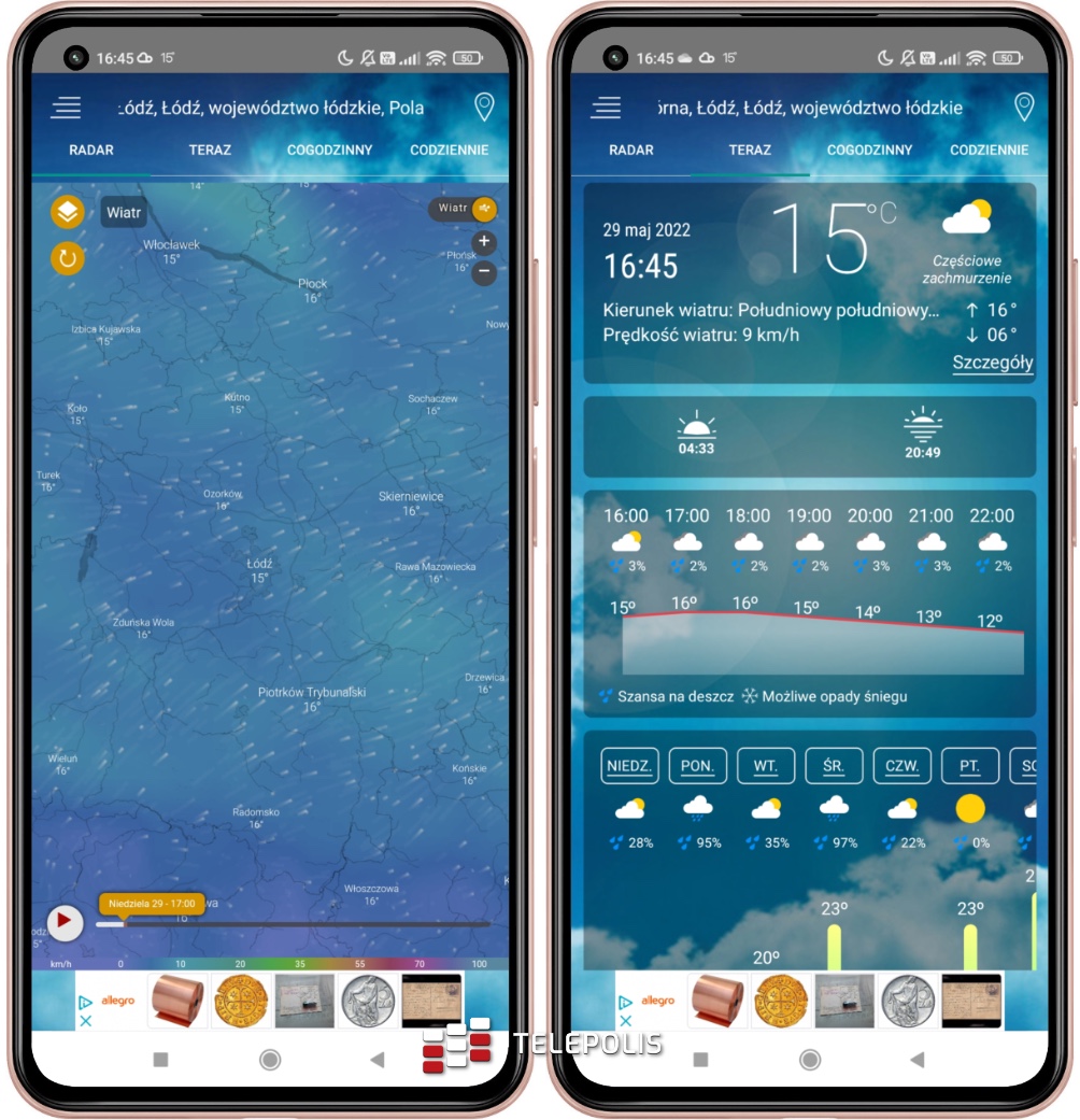 Weather forecast in the Weather Radar mobile app