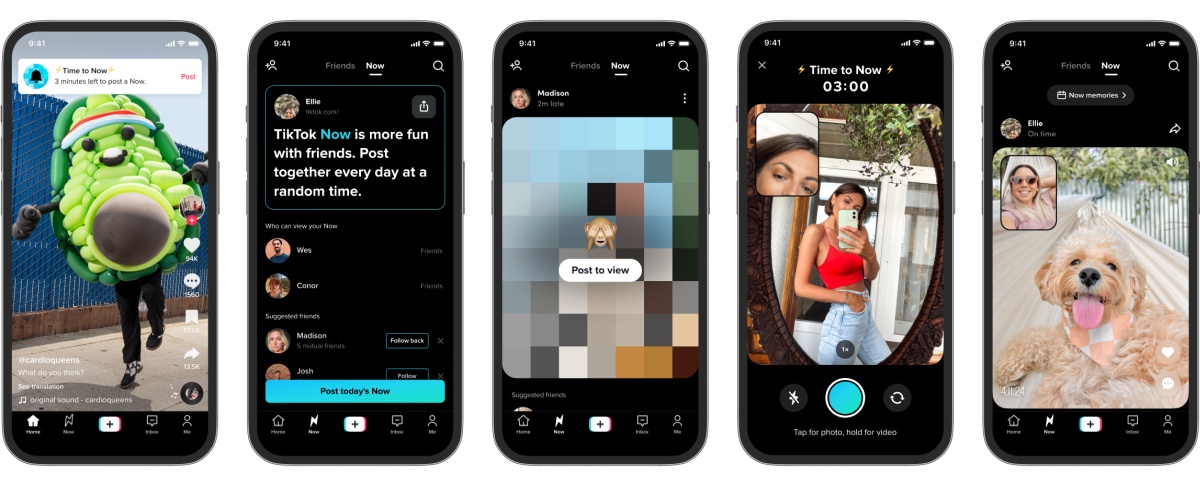 TikTok Now screens