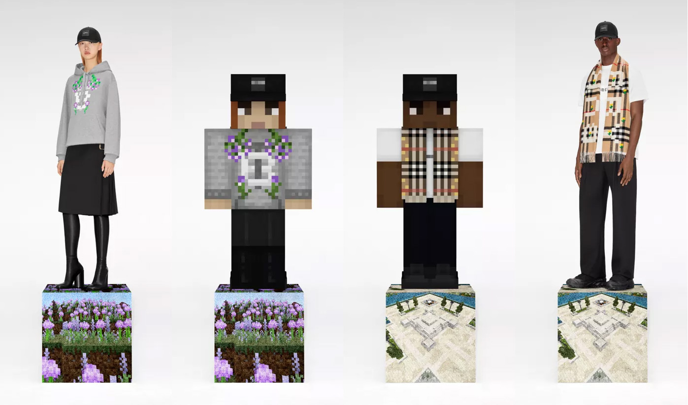 Ubrania i skiny, będące owocem współpracy Burberry i Minecrafta