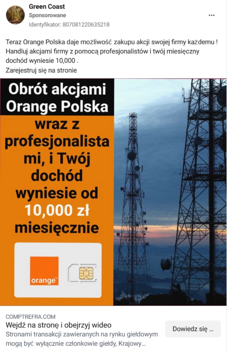 Oszustwo na Orange Polska screen
