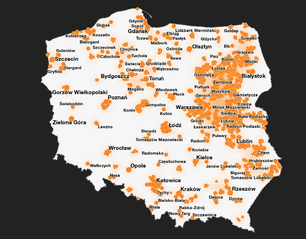 mapa 5G w Orange