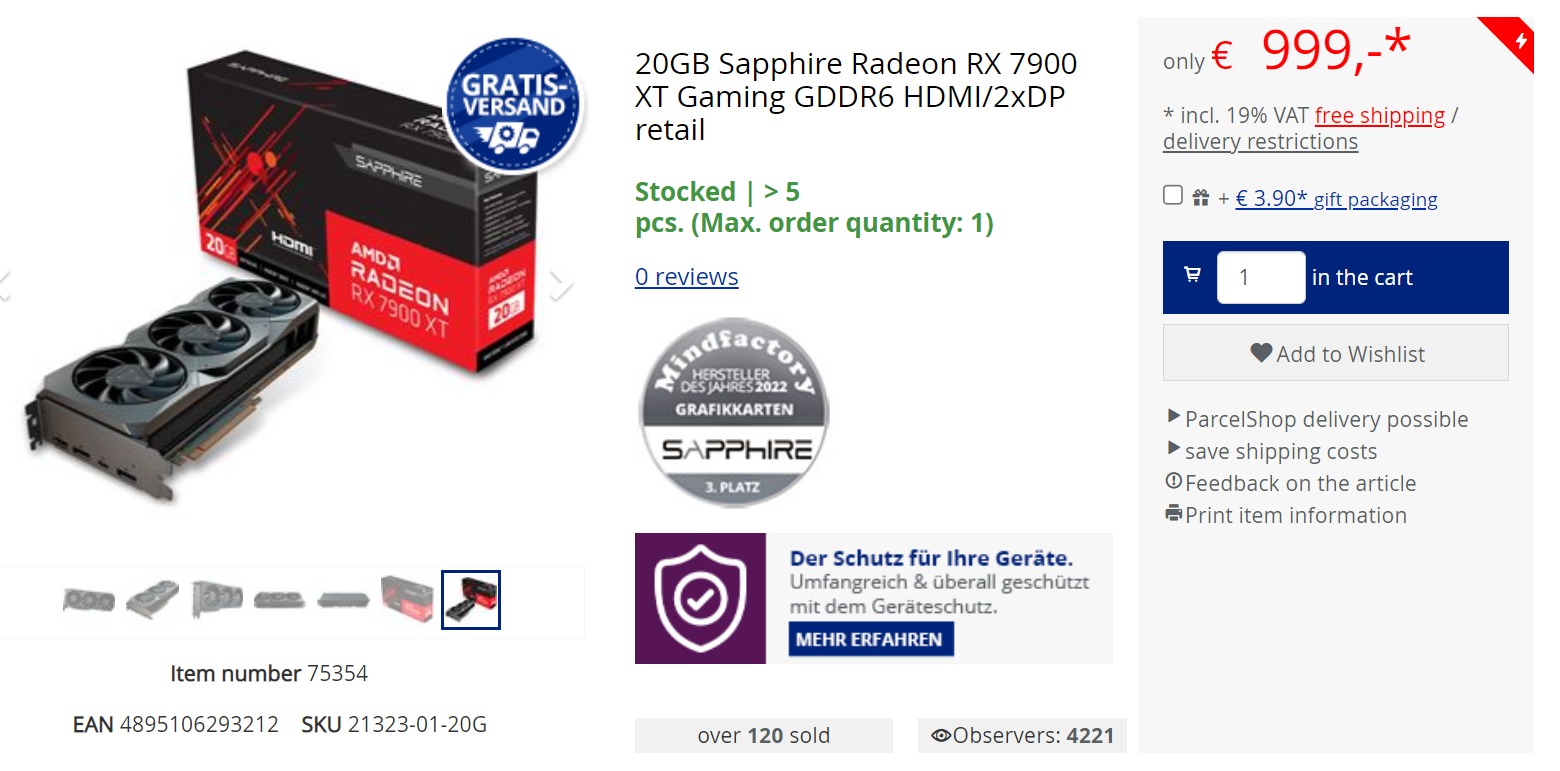 AMD Radeon RX 7900 XT tanieje zaledwie 11 dni po premierze