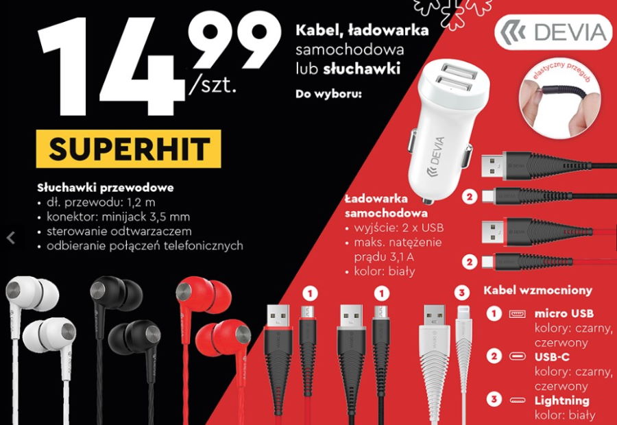 Biedronka promocja na kable, słuchawki i ładowarkę