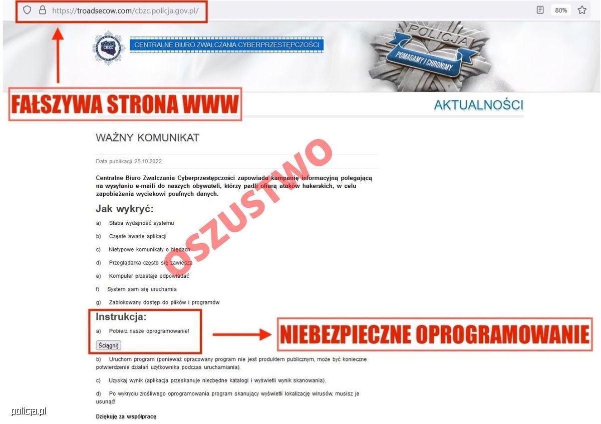 Policja oszustwo fałszywa strona WWW