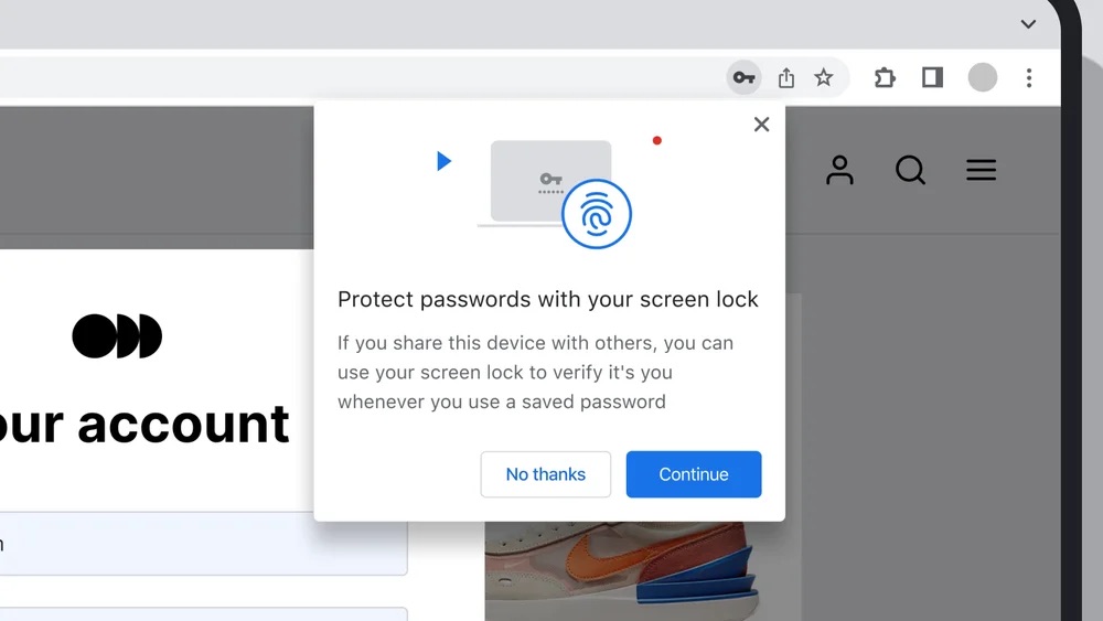 Tak Google Chrome poinformuje o możliwości korzystania z biometrii