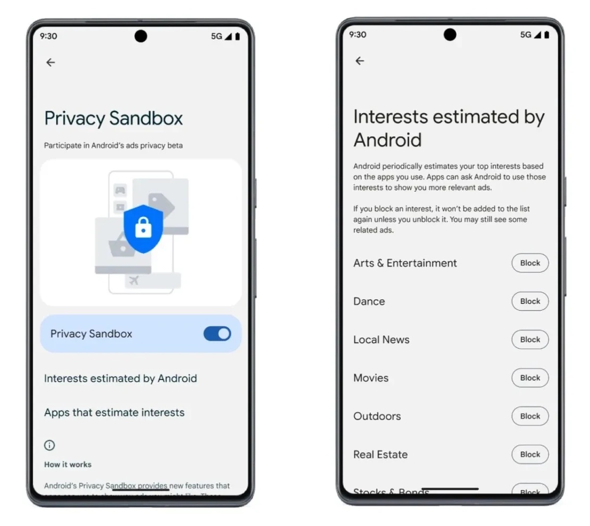 Google Privacy Sandbox beta screens