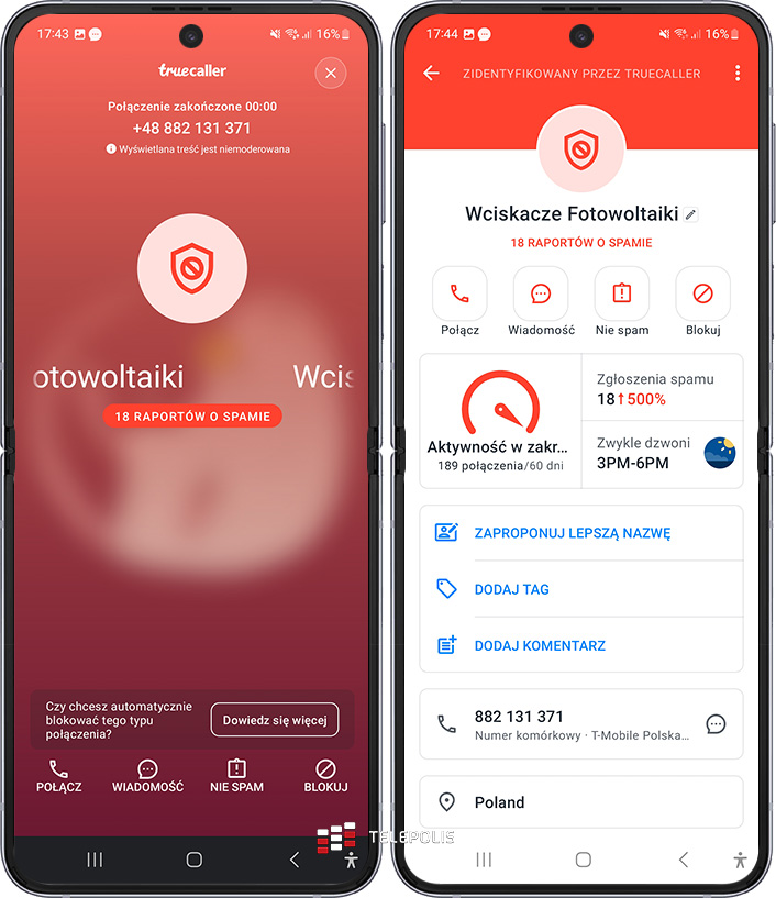 Truecaller – ostrzeżenie przed szkodliwym numerem