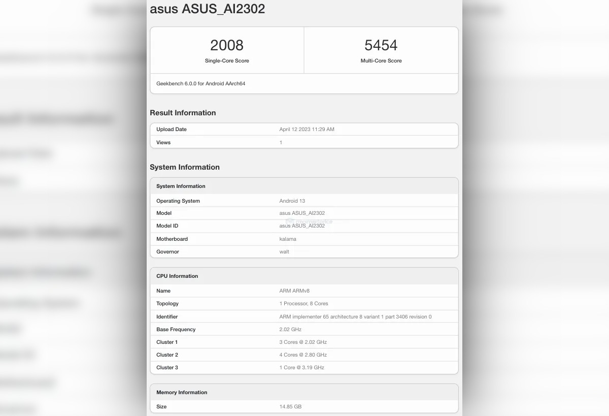Asus Zenfone 10 w bazie Geekbench