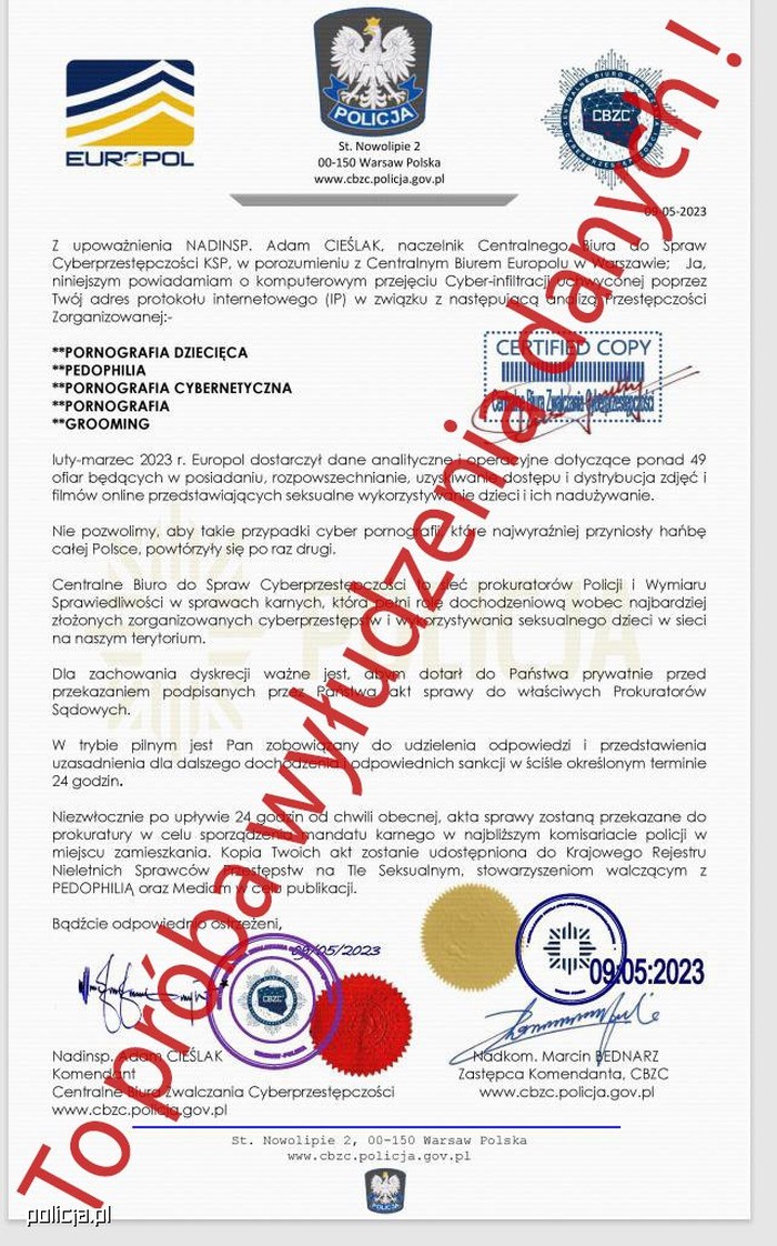 policja fałszywy e-mail
