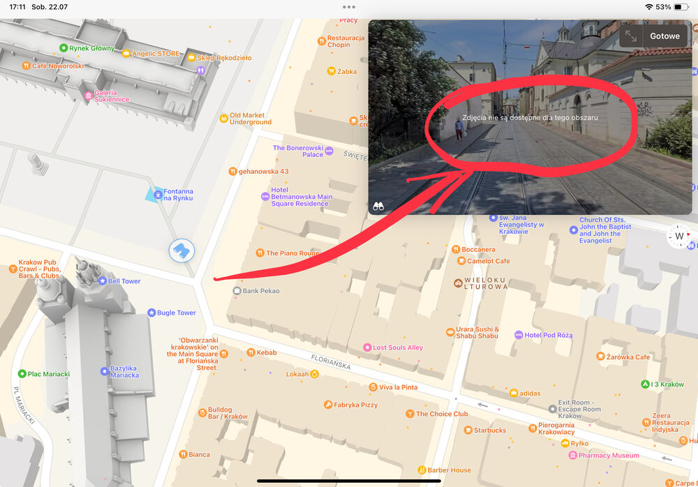 Apple Maps w Krakowie