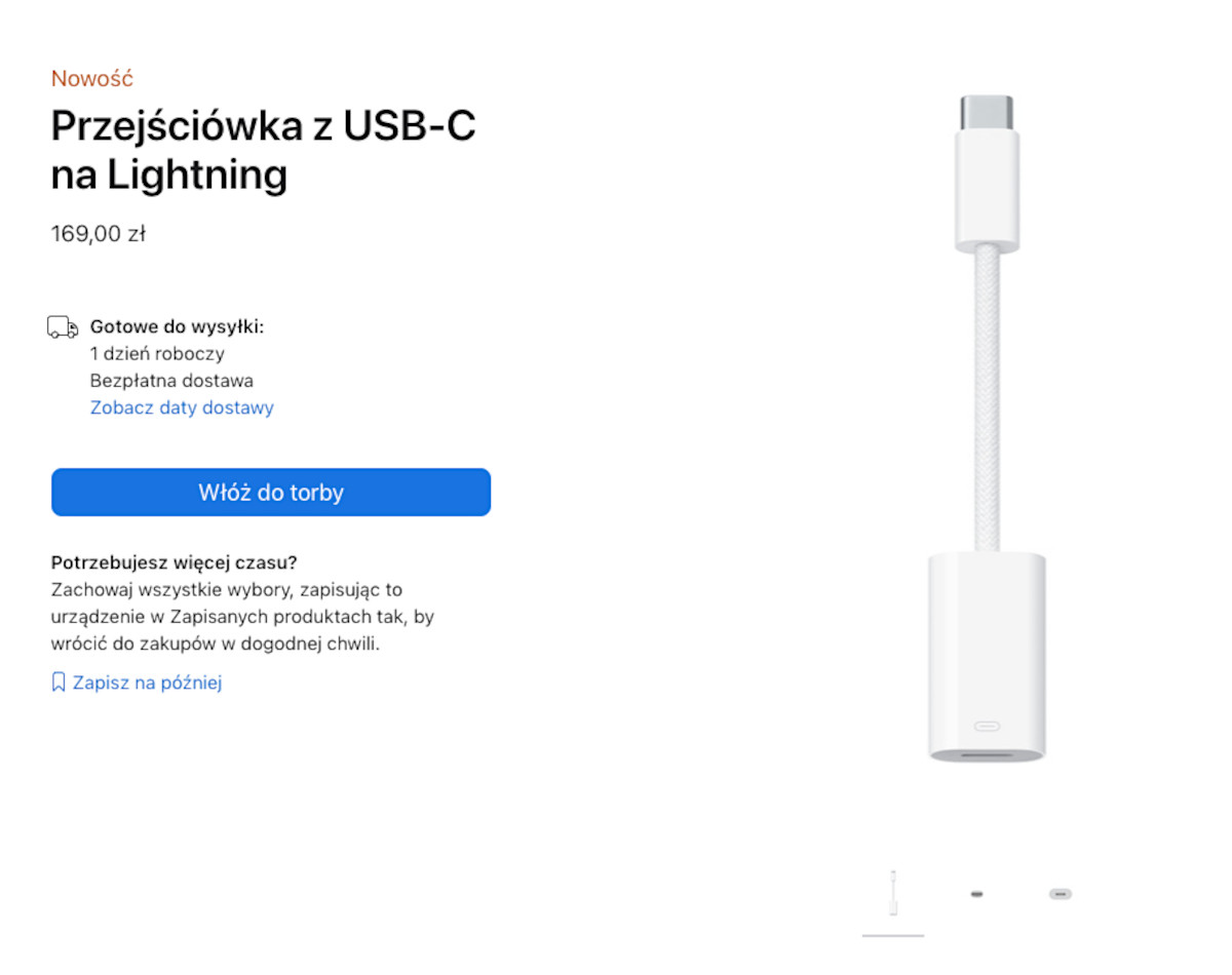 iPhone 15 - adapter Lightning kosztuje majątek