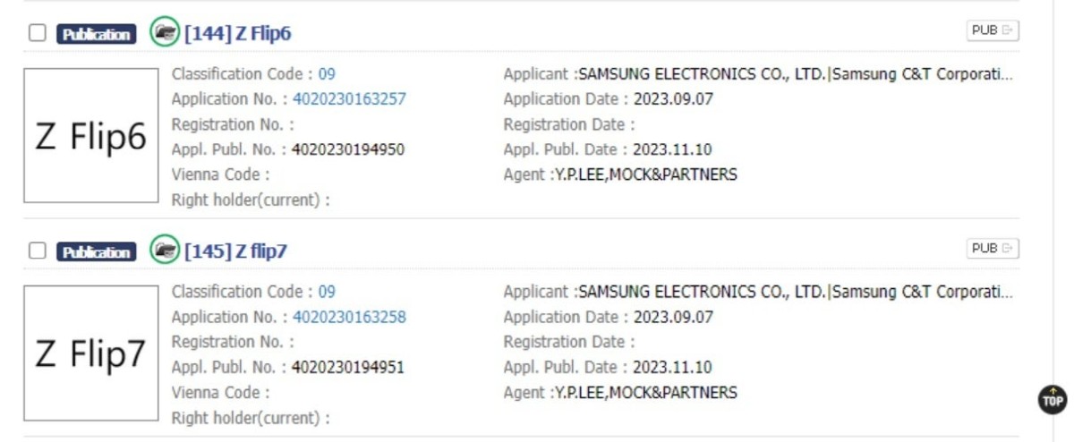 WIPO składane samsungi