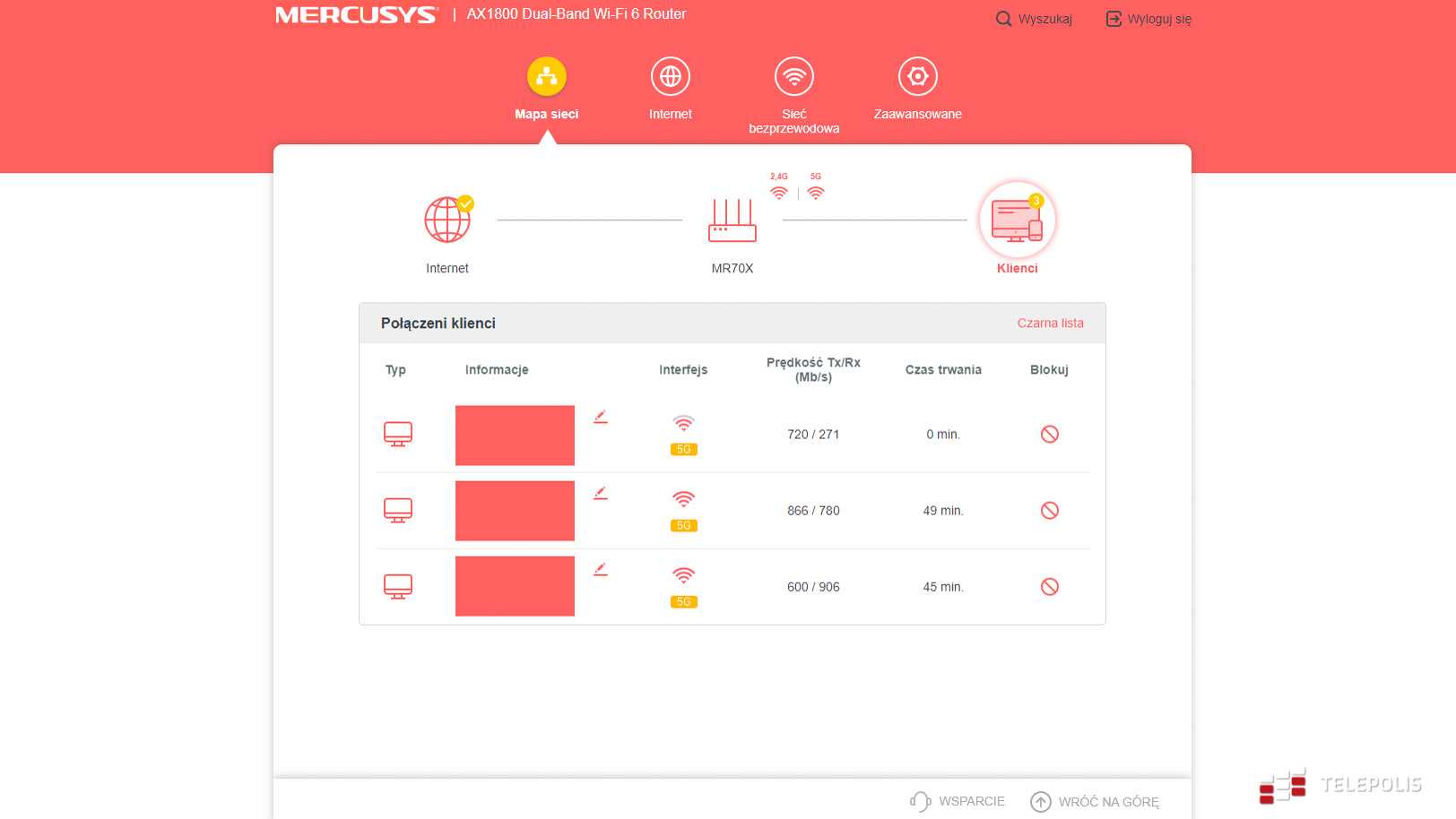 Mercusys MR70X mapa sieci