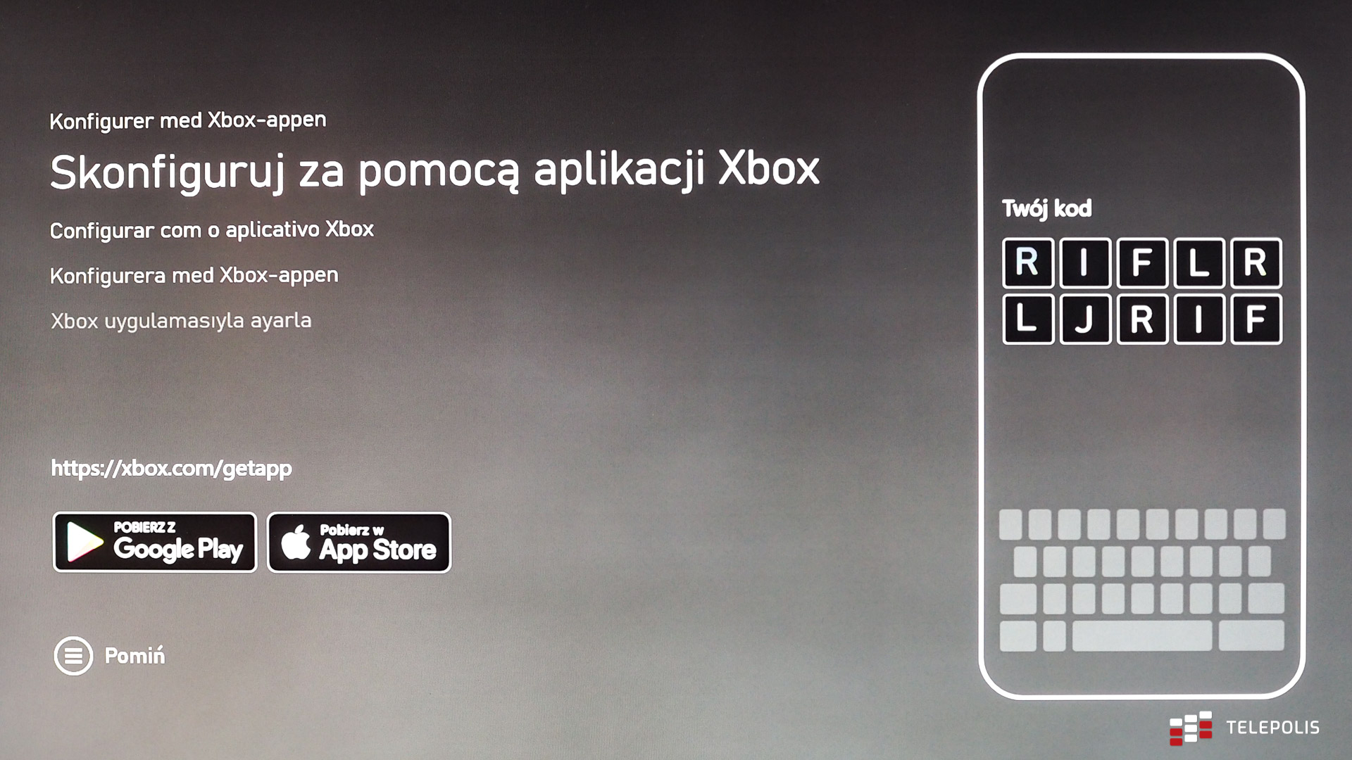 Xbox Series X ekran z kodem