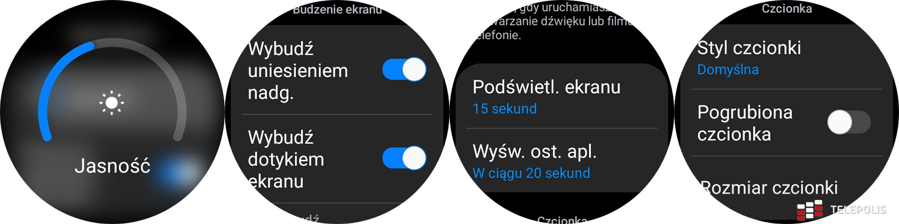 Samsung Galaxy Watch6 Classic zrzuty - ustawienia wyświetlacza